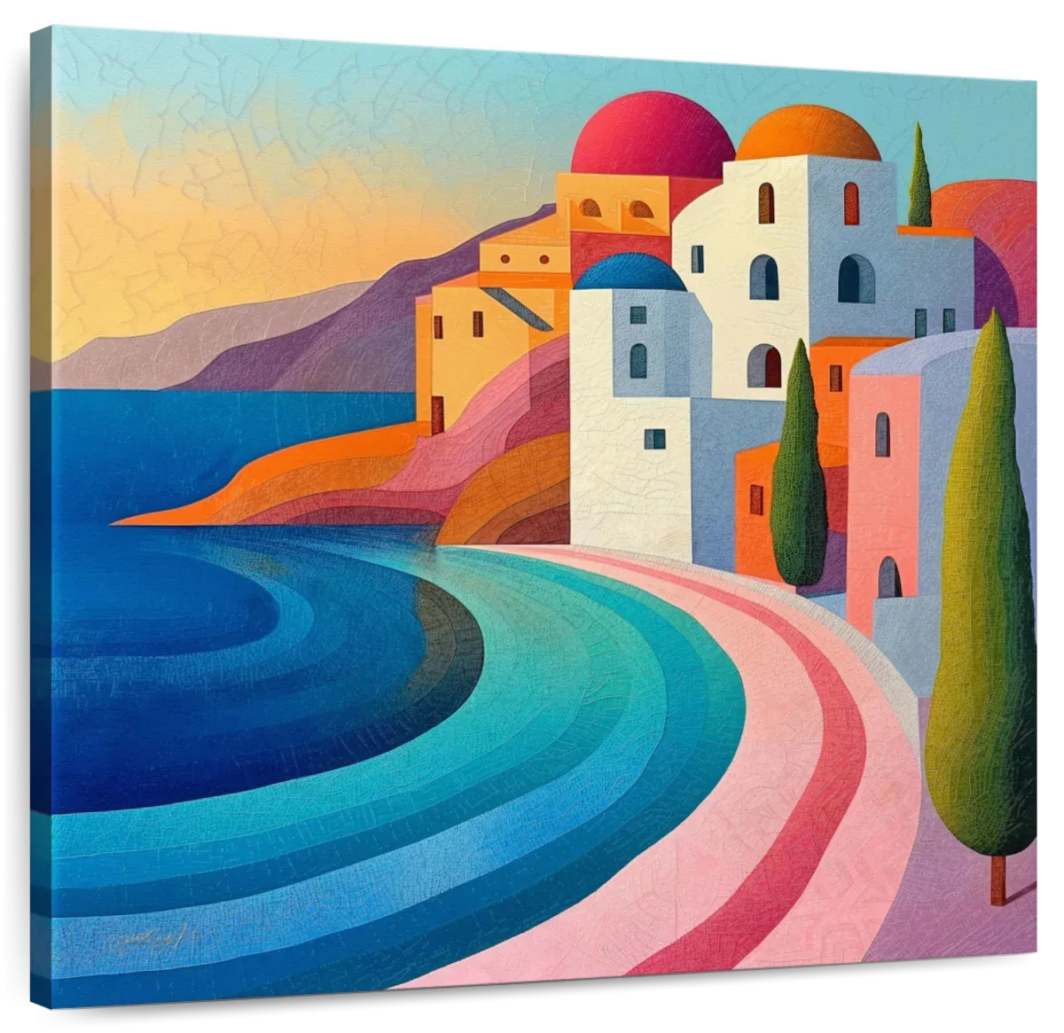 A Coastal Village In Vibrant Pastels Wall Art