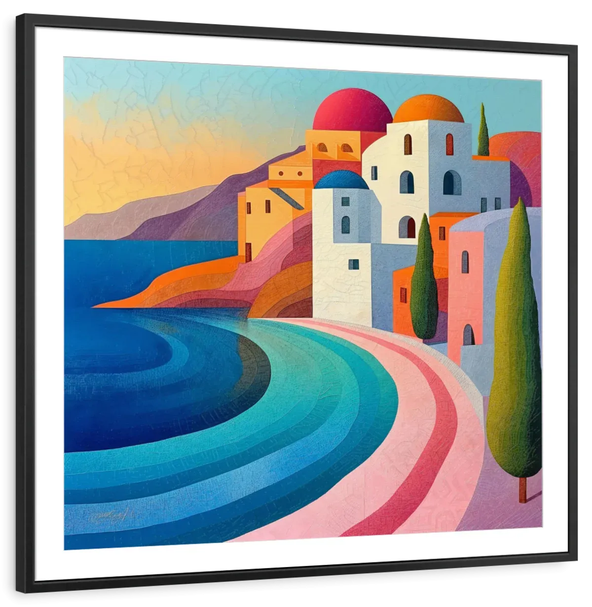 A Coastal Village In Vibrant Pastels Wall Art