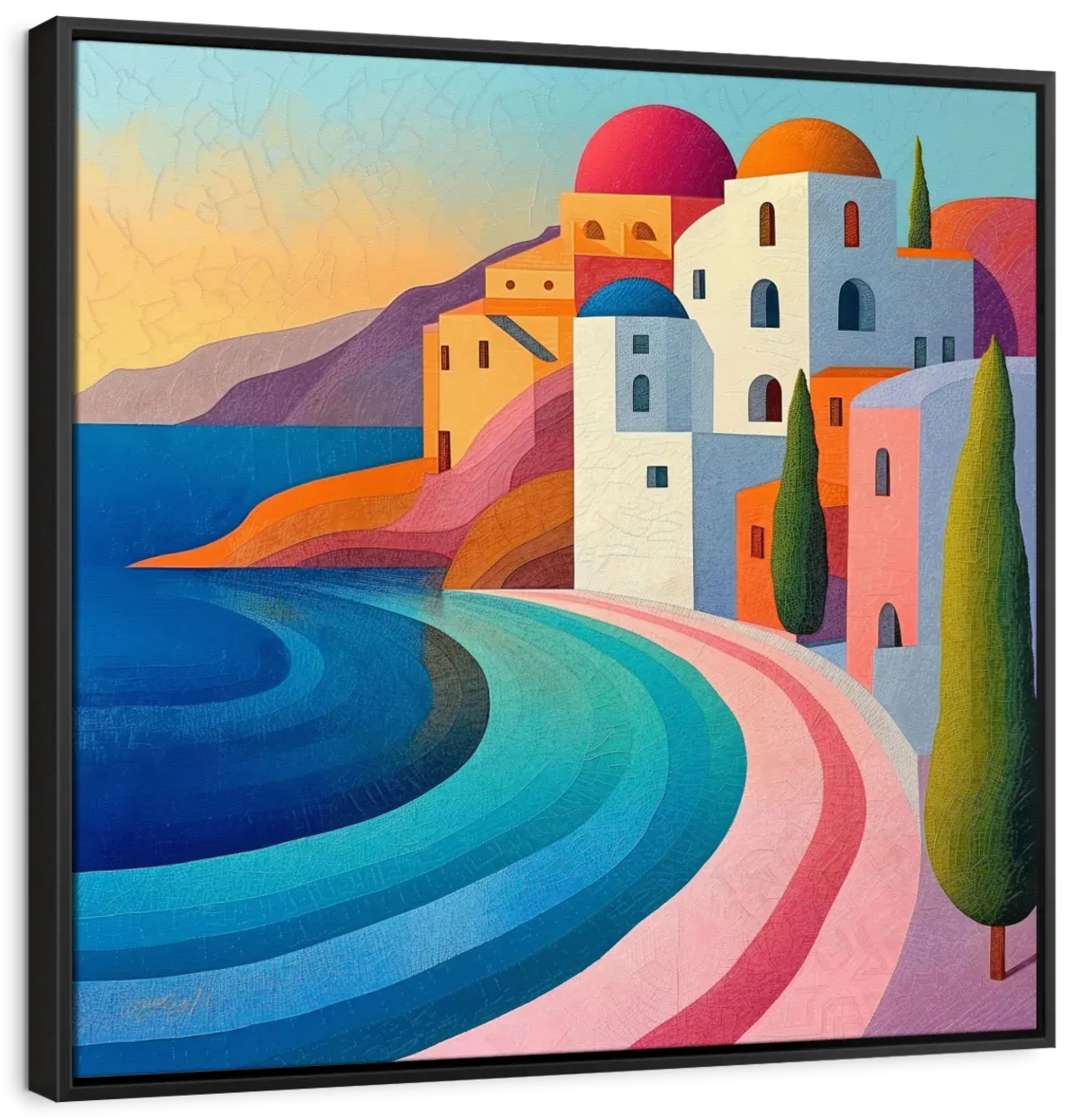 A Coastal Village In Vibrant Pastels Wall Art
