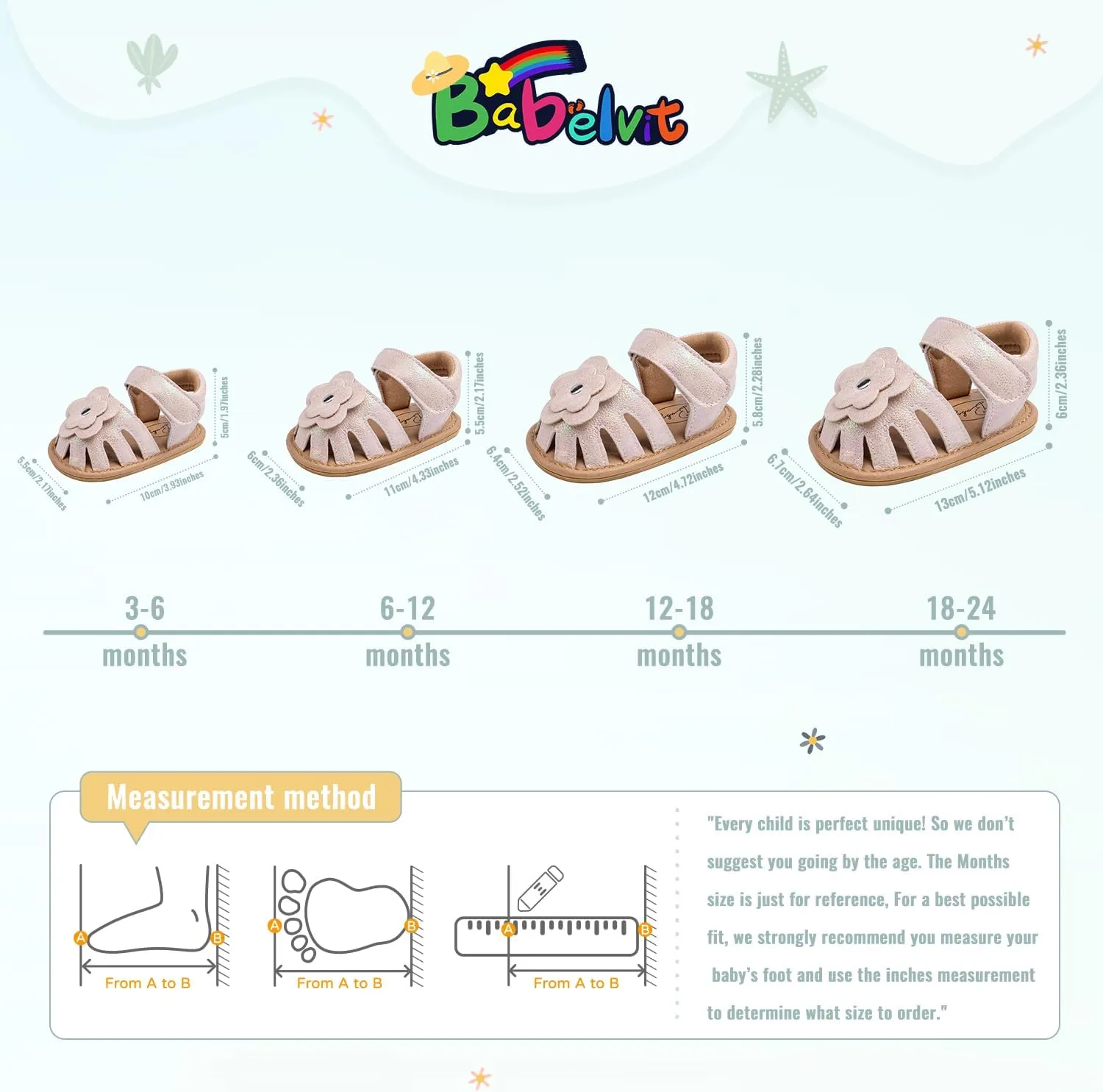 Babelvit Infant Baby Girl Boy Sandals Comfort Premium Summer Outdoor Casual Beach Shoes with Flower Bowknot Anti Slip Rubber Sole Newborn Toddler Prewalker First Walking Shoes