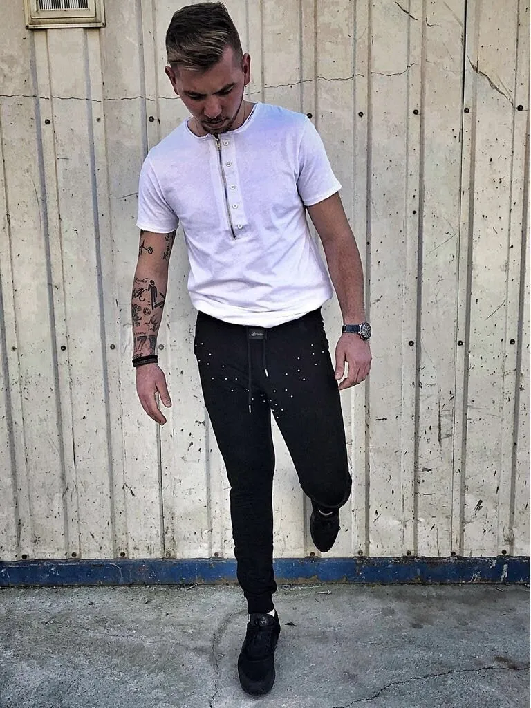 Black Metal Studs Jogger Pant DM1 Streetwear Jogger Pants