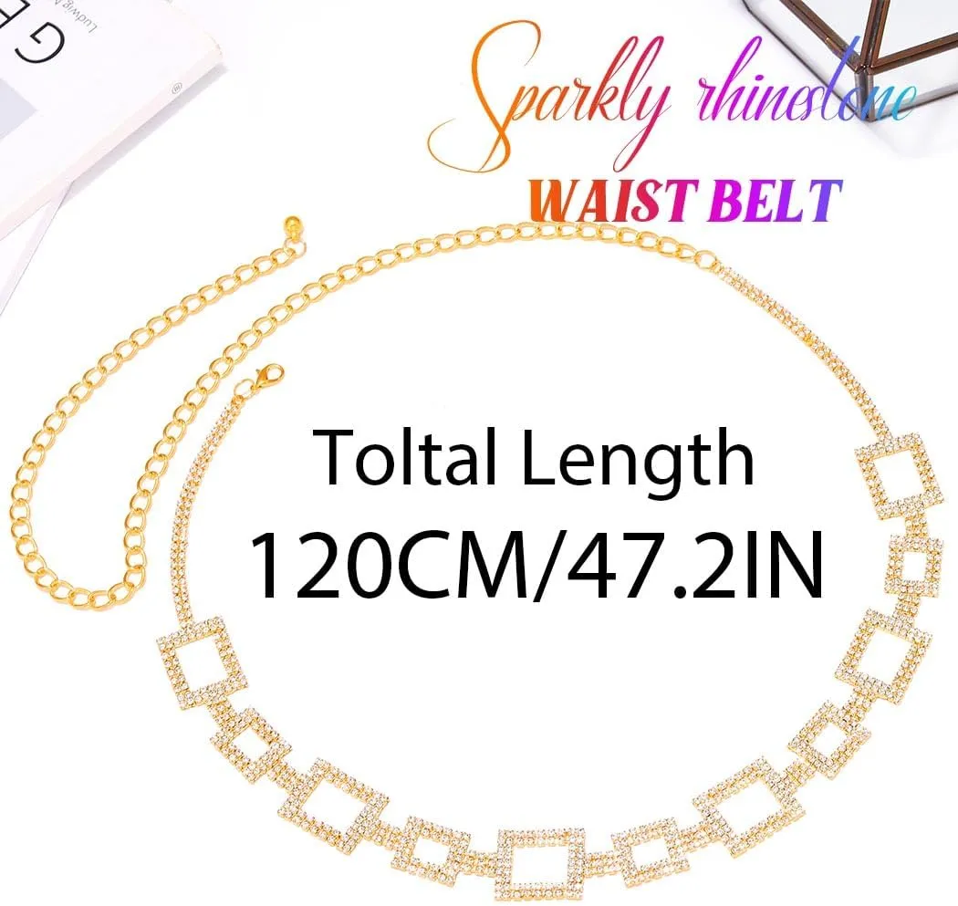 COSYDAYS Sparkly Rhinestone Dress Belt Silver Crystal Chain Belts Fashion Waist Accessories for Women