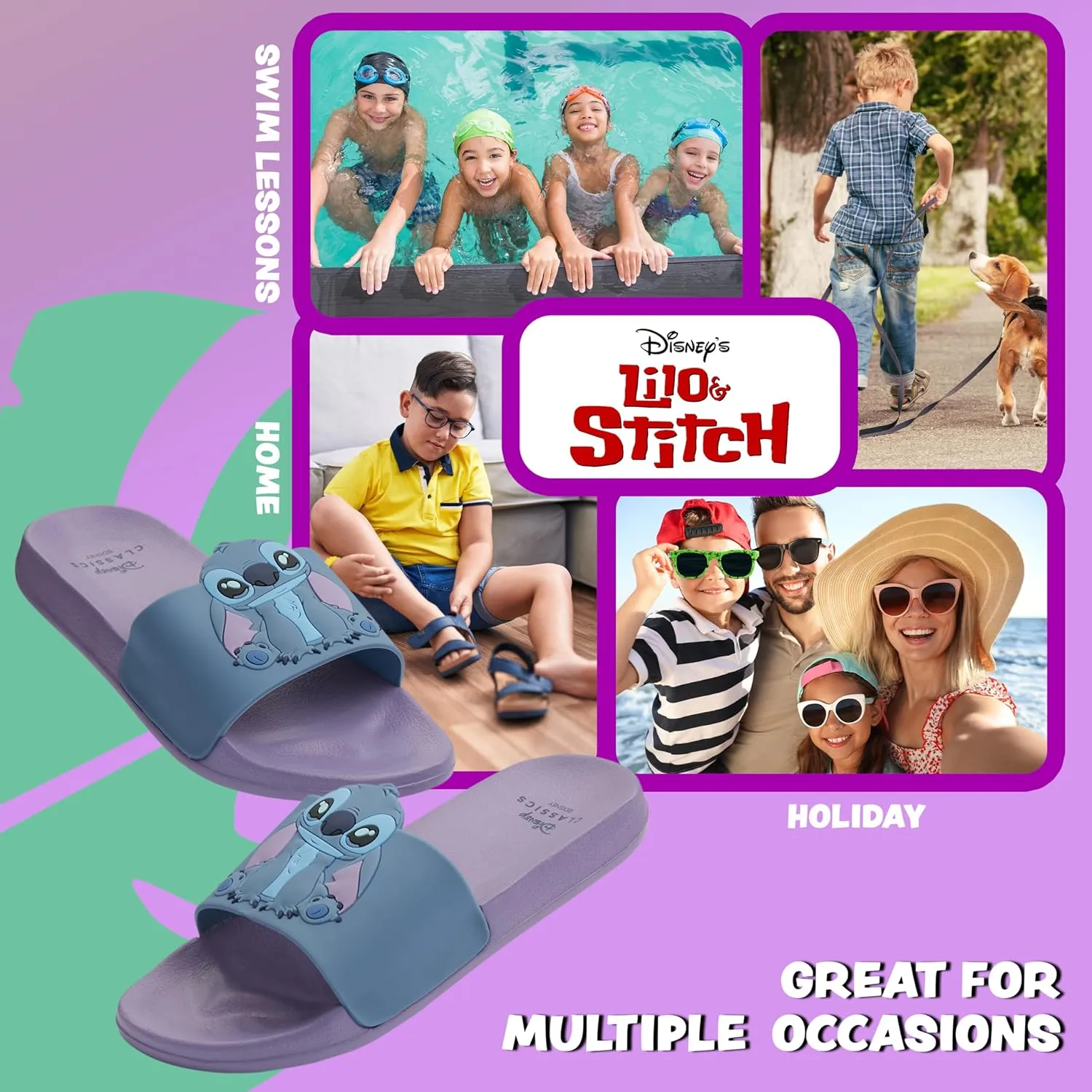 Disney Stitch Slides Girls Beach Shoes Pool Sandals Rubber Shoes Comfy Slides for Kids Summer Footwear Gifts for Girls