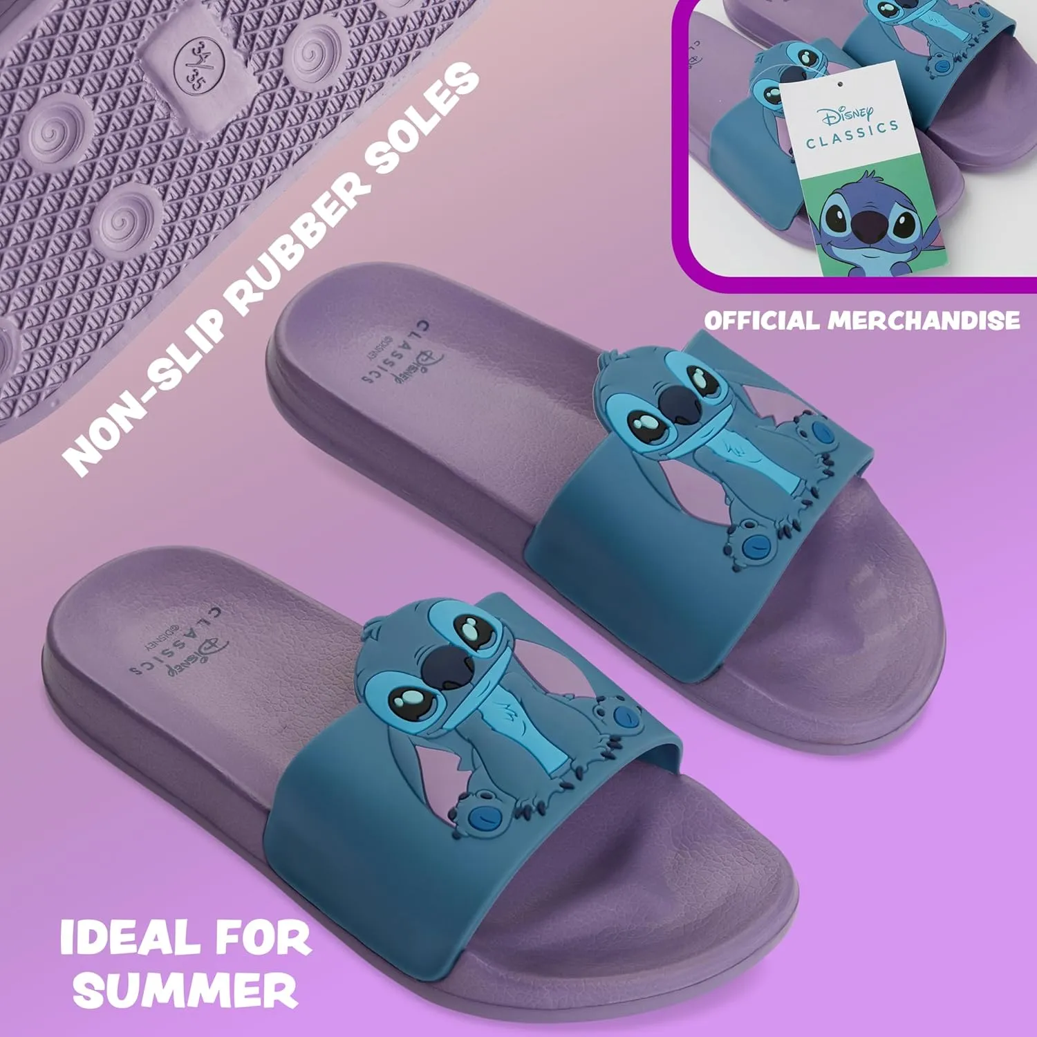 Disney Stitch Slides Girls Beach Shoes Pool Sandals Rubber Shoes Comfy Slides for Kids Summer Footwear Gifts for Girls