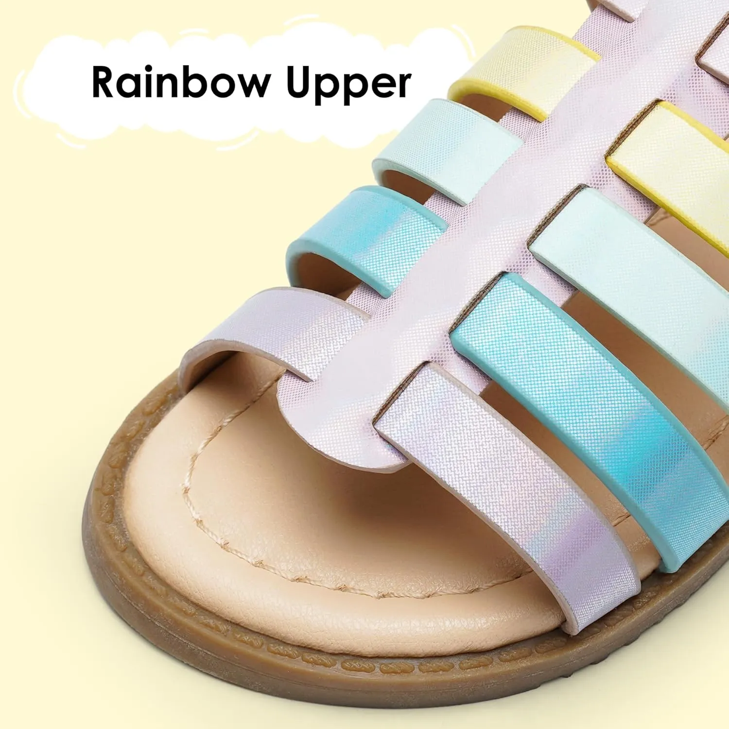 Dodow Girls Sandals Open Toe Hook and Loop Flat Dress Sandals Summer Shoes for Toddler Little Kid