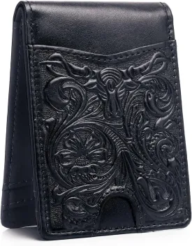 Full Grain Leather Bifold Wallet for Men - 11 Slots, RFID Blocking, Gifts for Men - Cowboy Black