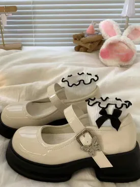 Hnzxzm French Vintage Mary Janes Shoes Women Korean Fashion Butterfly Buckle Platform Shoes Female Designer Kawaii Shoes Summer