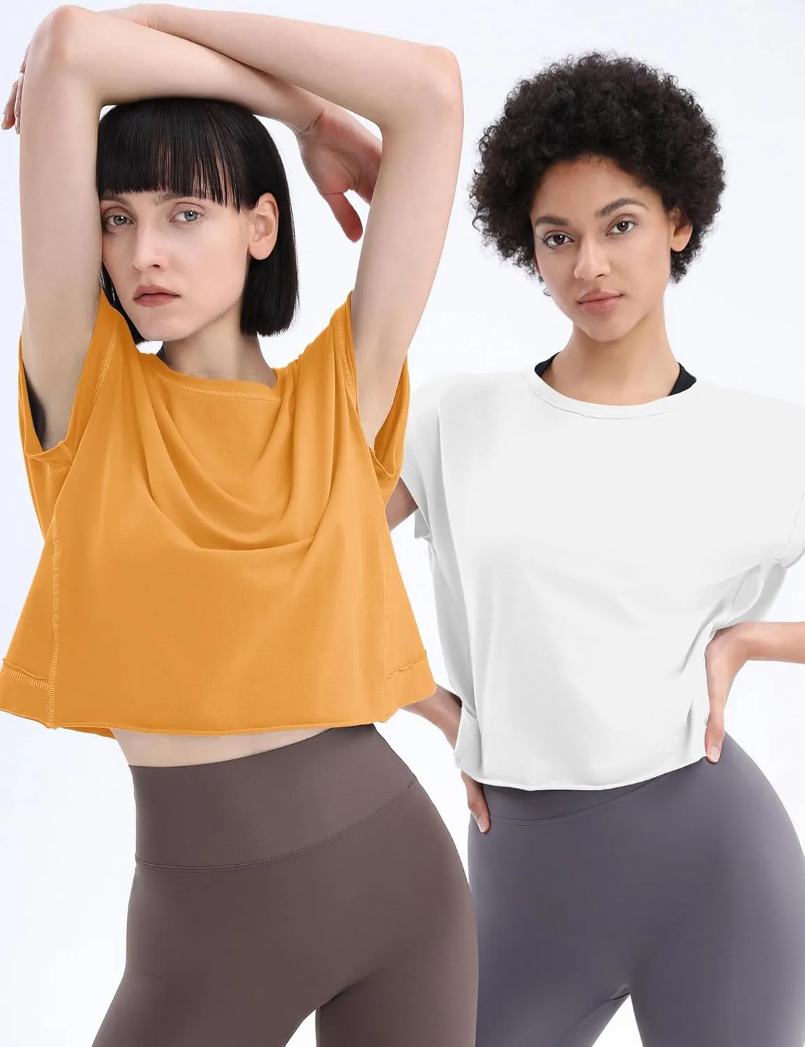 Loovoo Women's Open Back Workout Crop Tops Short Sleeve Yoga Shirts Cute Athletic Running Casual Backless Top Loose Fit