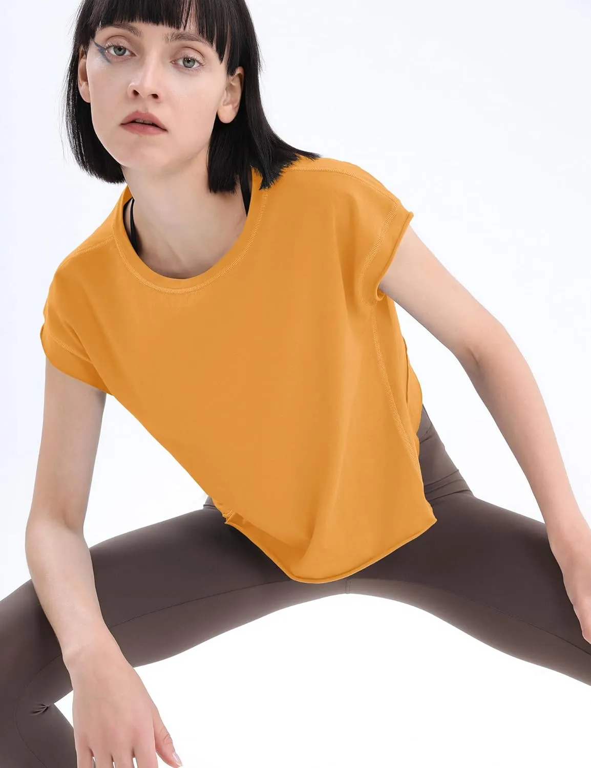 Loovoo Women's Open Back Workout Crop Tops Short Sleeve Yoga Shirts Cute Athletic Running Casual Backless Top Loose Fit