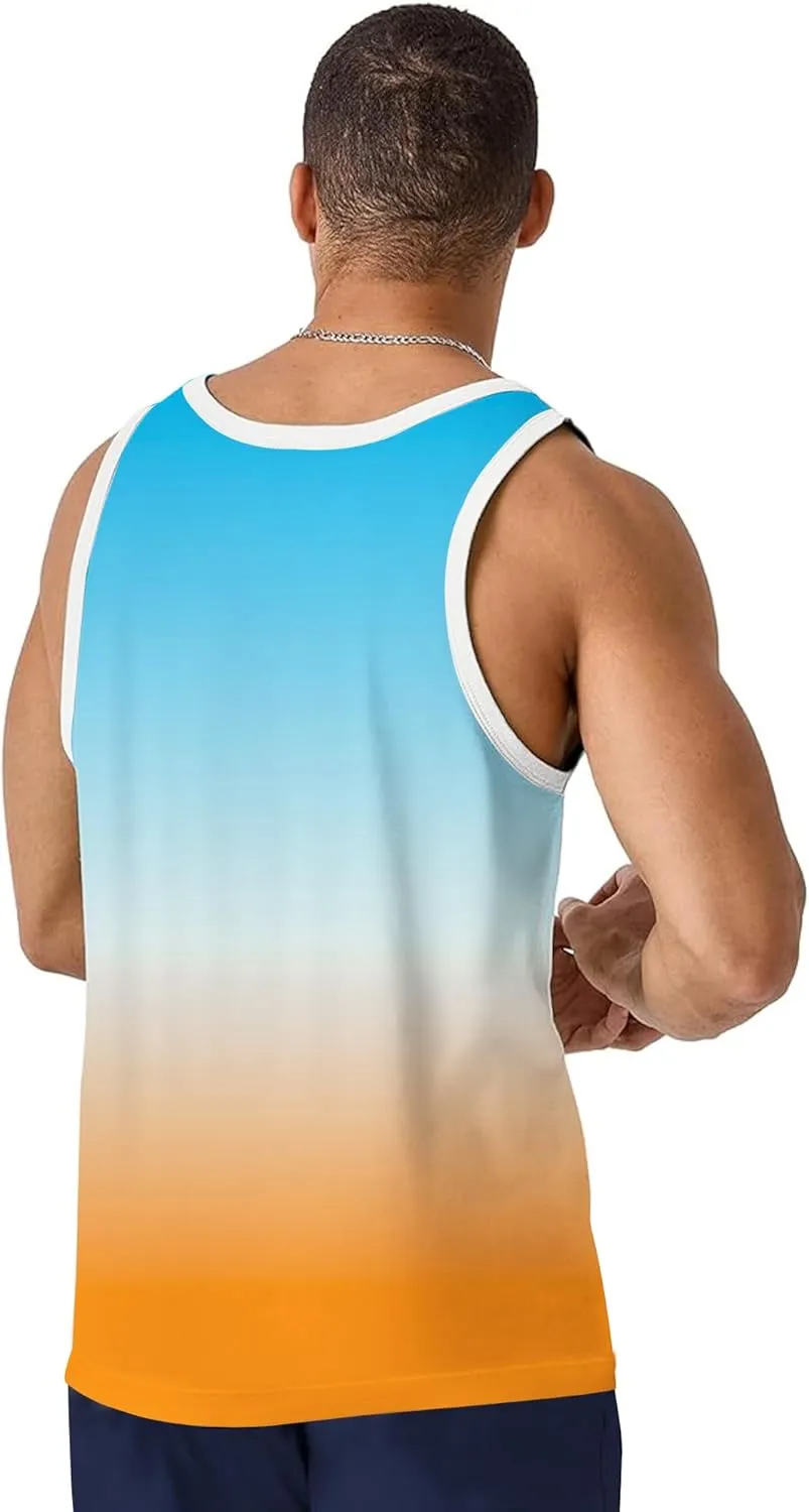 Nidoul Mens Beach Tank Tops Summer Graphic Palm Tree Sleeveless Shirts for Men Vacation Gym Running Workout Tank Top