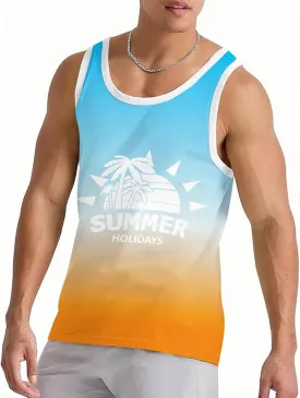 Nidoul Mens Beach Tank Tops Summer Graphic Palm Tree Sleeveless Shirts for Men Vacation Gym Running Workout Tank Top